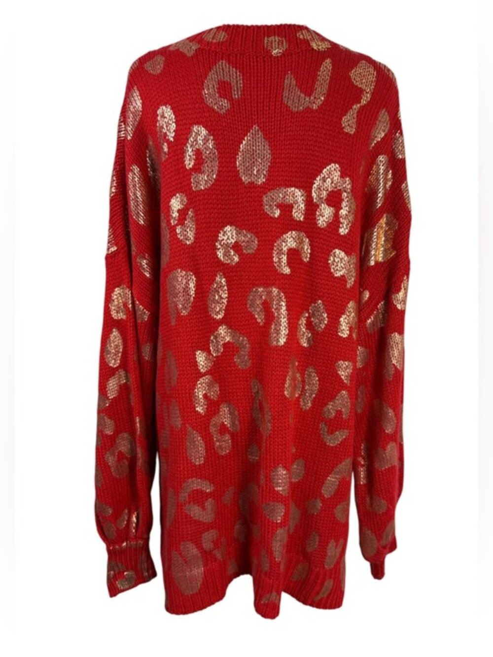 Jodifl Red Metallic Gold Leopard Oversized Sweater Size M Holiday - Picture 3 of 9